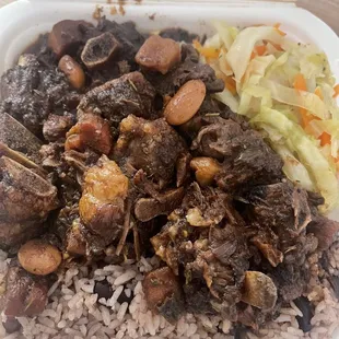 meat and rice in a styrofoam container