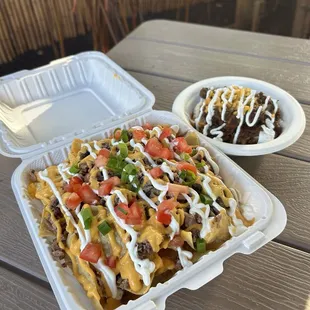 Brisket Nachos + Brisket Chili Bowl