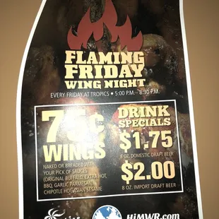 Friday wing &amp; drink specials!