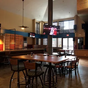 tables and chairs in a restaurant