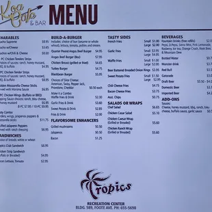 Updated menu as of JAN 2018