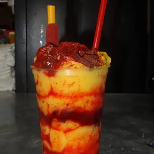 CHAMANGO - PREPARADO CON UN SUPER SMOOTHIE DE MANGO NATURAL, CHACA CHACA, LUCAS, MIGUELITO, CIRUELA EN-CHAMOYADA, CHAMOY Y UN TA