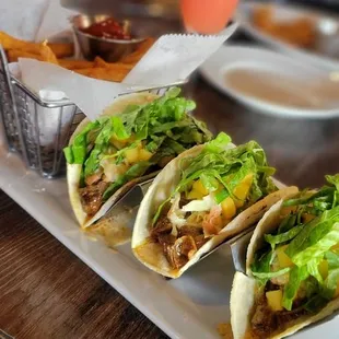 Ox tail tacos, fries and mimosa