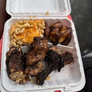 Jerk Chicken with Mac &amp; Cheese and Plantains