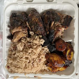 Jerk Chicken is dry and rice and peas are flavorless