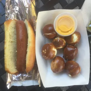 Pretzel Bites with Cheese Sauce and Bratwurst Sausage!