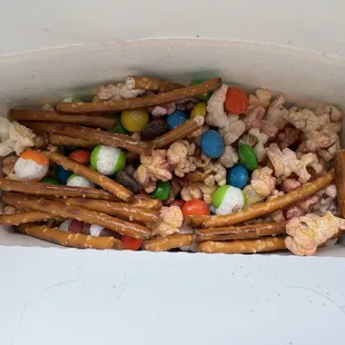 Ube/candy popcorn mix