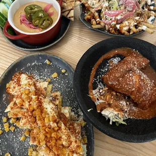 a variety of food items on a table