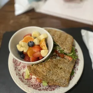 Smoked salmon panini with side of fruit