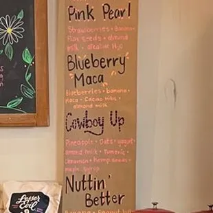 Smoothie menu