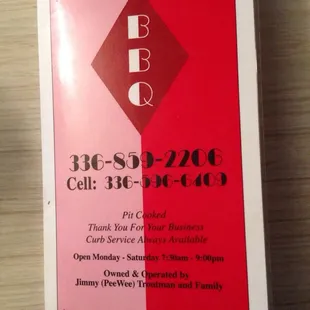 Front of menu