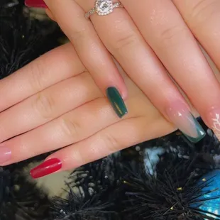 Acrylic nails with holiday designs