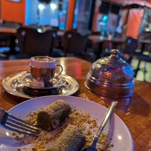 Turkish Coffee with  Pistachio Rolls