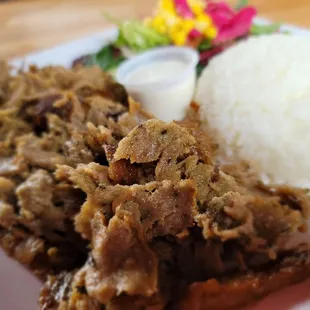 meat and rice on a plate