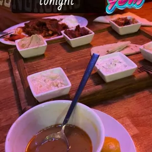 Iskender, red lentil soup and the meza Mezze Platter for 2