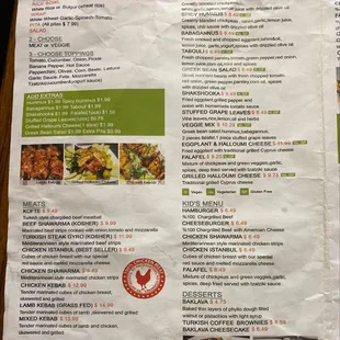 the menu of the restaurant