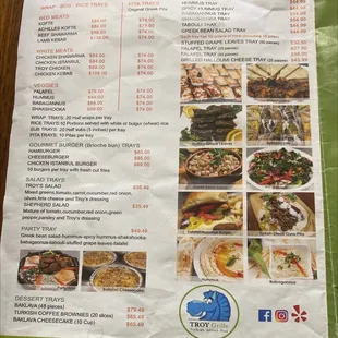 the menu for the restaurant