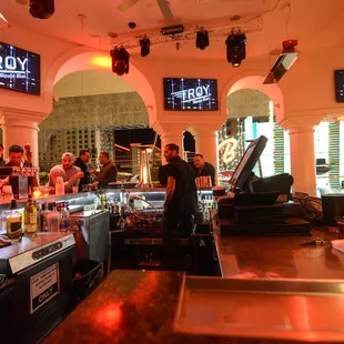 Troy Liquor Bar includes a second story balcony overlooking The Fremont St. Experience.