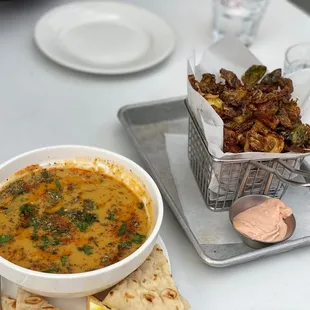 Red Lentil Soup and Crispy Spiced Brussels Sprouts