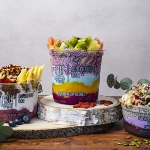 a variety of smoothie bowls