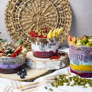a variety of smoothie bowls