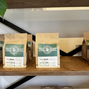 coffee bags on a shelf