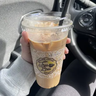 large latte with oat milk, they fill it up to the top but i drank some already