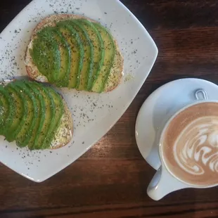 Avacado tast and carmel latte