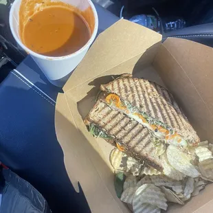 Tomato Basil Soup and Gouda Grilled Cheese Panini