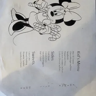 Kids menu