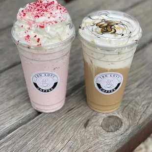 Jingle Bell Rock and Gingerbread Cookie Latte with marshmallow cold foam