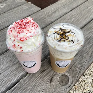 Jingle Bell Rock and Gingerbread Cookie Latte with marshmallow cold foam