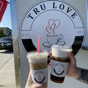 French vanilla latte with vanilla cold foam and a cold brew with Oreo cold foam