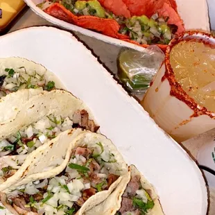 Pastor tacos &amp; Carne asada tacos with hot Cheeto tortilla