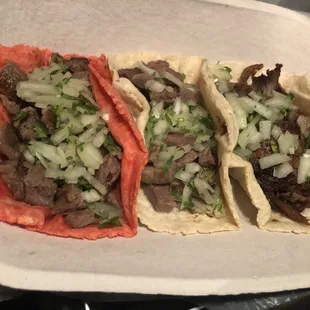 Carne Came Asada Taco, Al Pastor and Nopal Taco, Lengua Taco