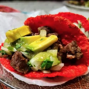 Flaming hot Cheeto tortilla