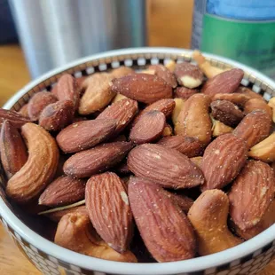 Roasted almonds and cashews with rosemary