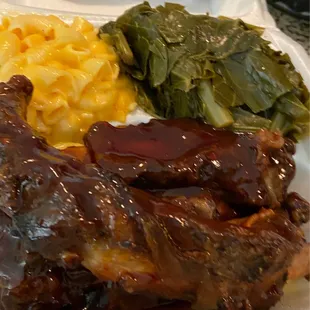 BBQ Ribs and Southern Greens and Mac &amp; Cheese