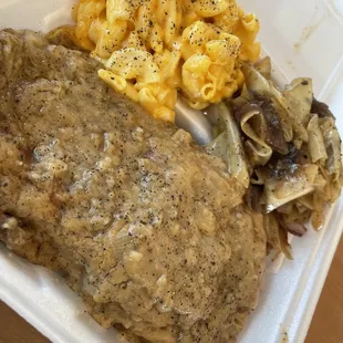 Smothered Pork Chops  cabbage  Mac &amp; Cheese