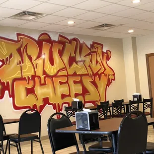 raffiti on the wall of a restaurant