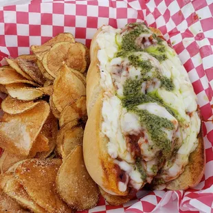 Balls of Fire. Not very spicy, but definitely the best meatball sub I've had. The chips were super good as well.