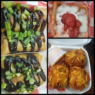 Smokin rolls, truckin tots and strawberry cake waffle.