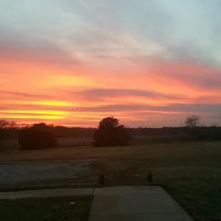 Beautiful sunset view from our front door.