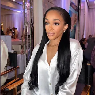 Hair an makeup, with 22'' hair extensions.