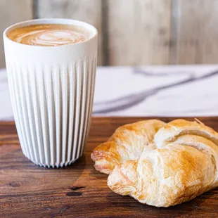 a croissant on a table