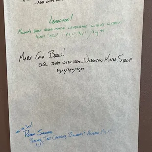 Daily specials menu