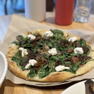 Seasonal Spinach and Mushroom Pizza