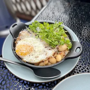Braised Iacopi Butter Beans - Ham Hock, Calabrian Chile, Lacinato Kale, Pecorino Romano, Fried Egg