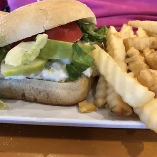 Chicken Salad Sandwich with crinkle fries
