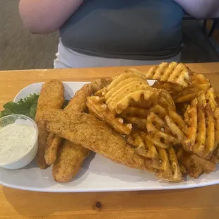 Chicken tenders-- the waffle fries were a kid favorite!